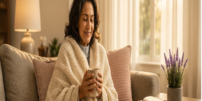 Peaceful woman with tea