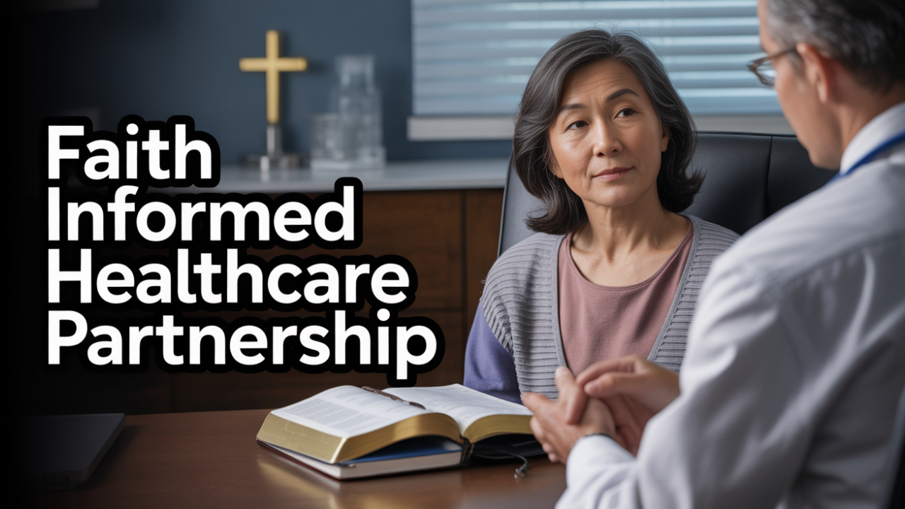 Patient and doctor consulting with a Bible on the desk