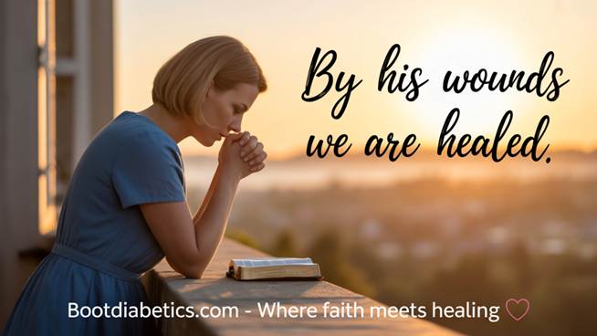 Healing Prayer for Diabetes: Trusting God with Every Glucose Check, Christian woman praying for diabetic healing with Isaiah 53:5